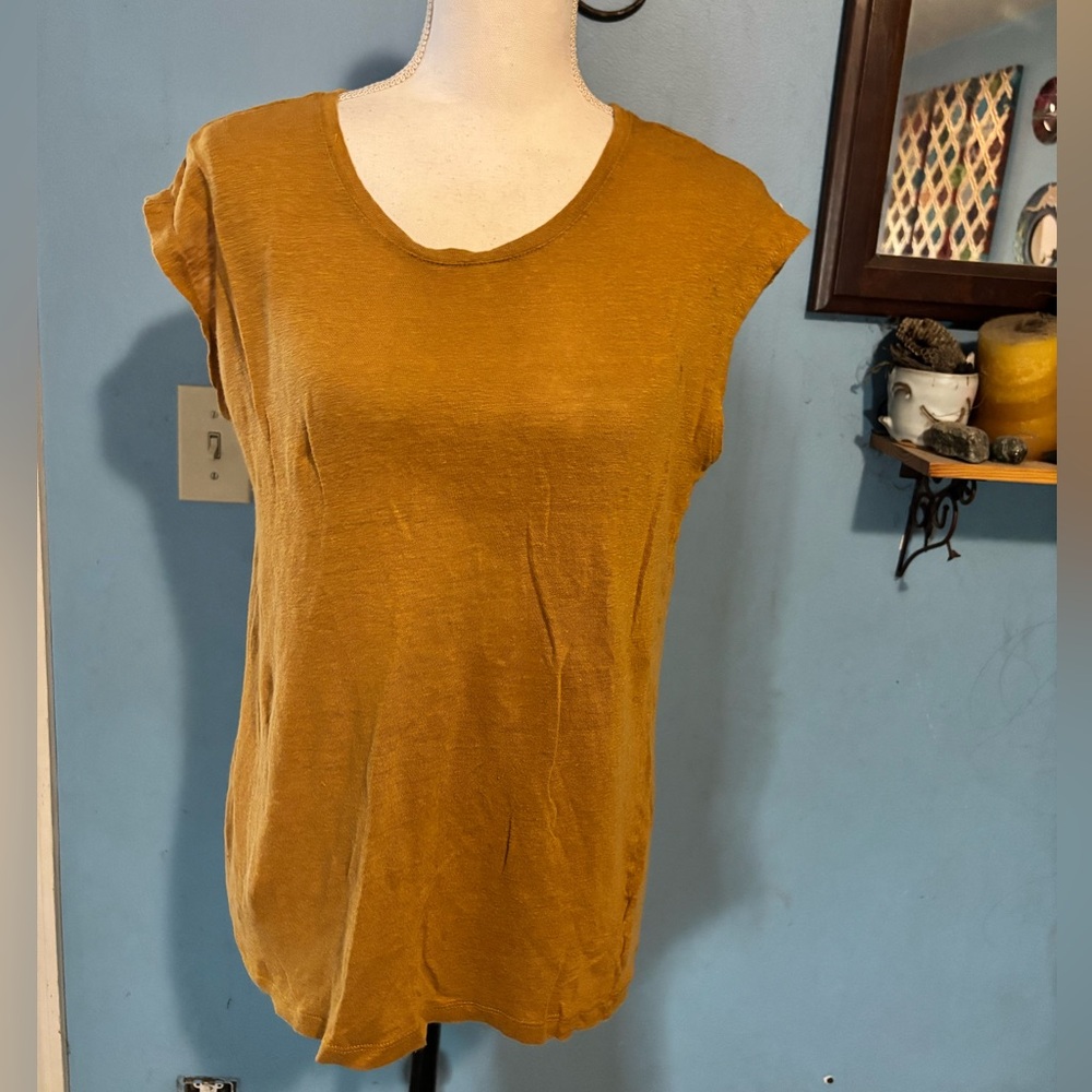 Tahari, Mustard Yellow, 100% Linen, Short Sleeve, Top